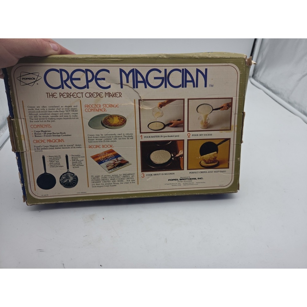 Popeil's Crepe Magician Pan Recipe Book Storage Dupont Teflon 1975 Vtg in Box - Picture 7 of 9